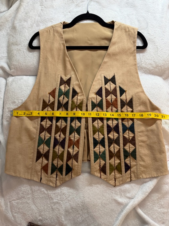 Other - Handcrafted Geometric Quilted vest in Teal, Brown, Navy, Olive and Cream 2575
